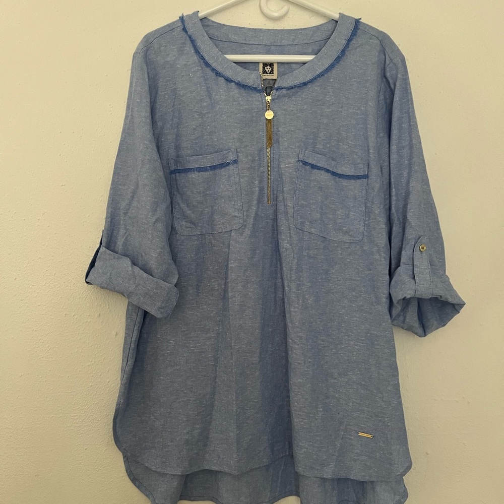 Anne Klein Light Blue Chambray Tunic Top